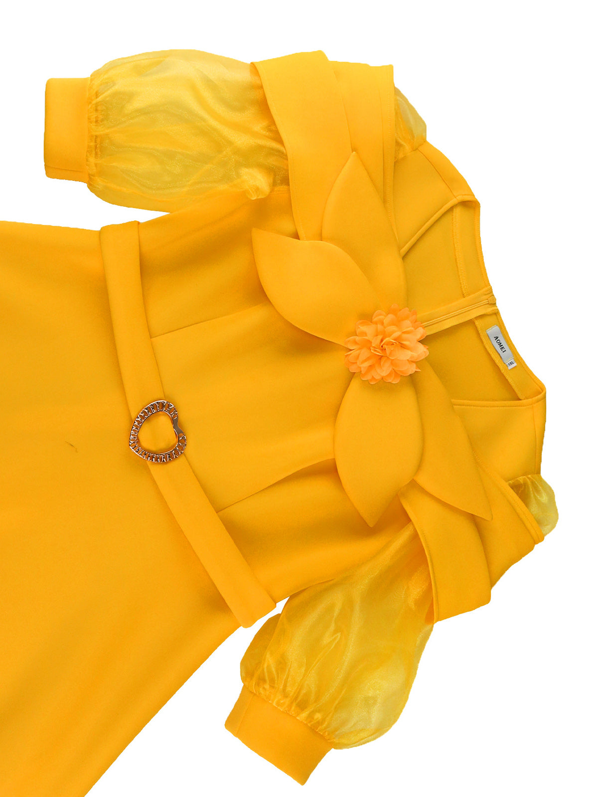 Bow Tie Lantern Sleeve A-Line Dress