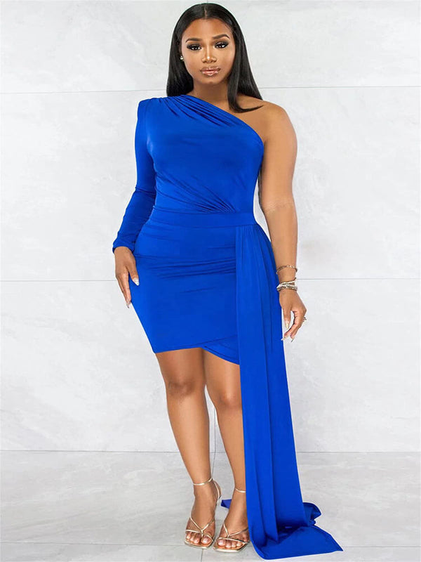 One Shoulder Ruched Bodycon Mini Dresses