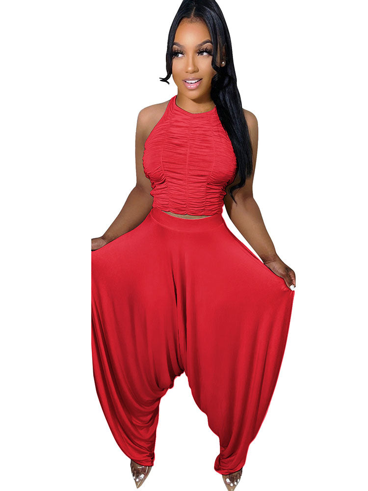 Two Piece Backless Crop Top Bloomers