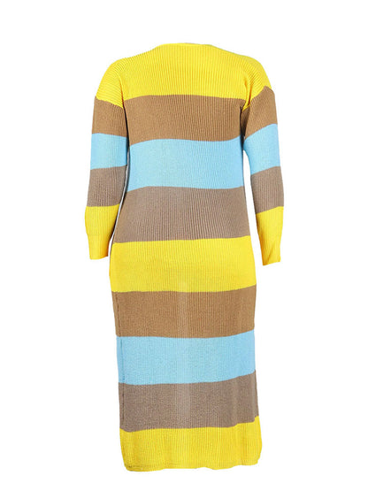 Cárdigan tipo suéter de manga larga con bloques de color de talla grande