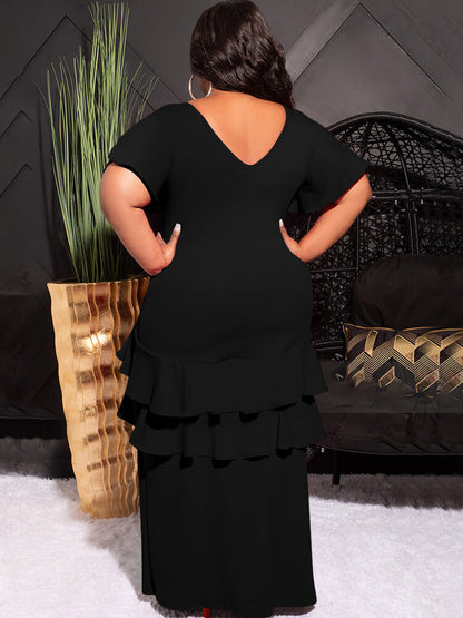 Short Sleeve Ruffle Layer Maxi Dress