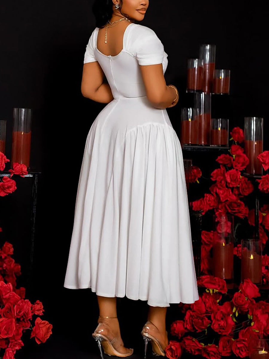 Elegant White Plus Size Midi Dress
