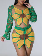 Crochet Sunflower Beach Skirt Set