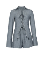 Striped Lace-Up Shirt Shorts Set