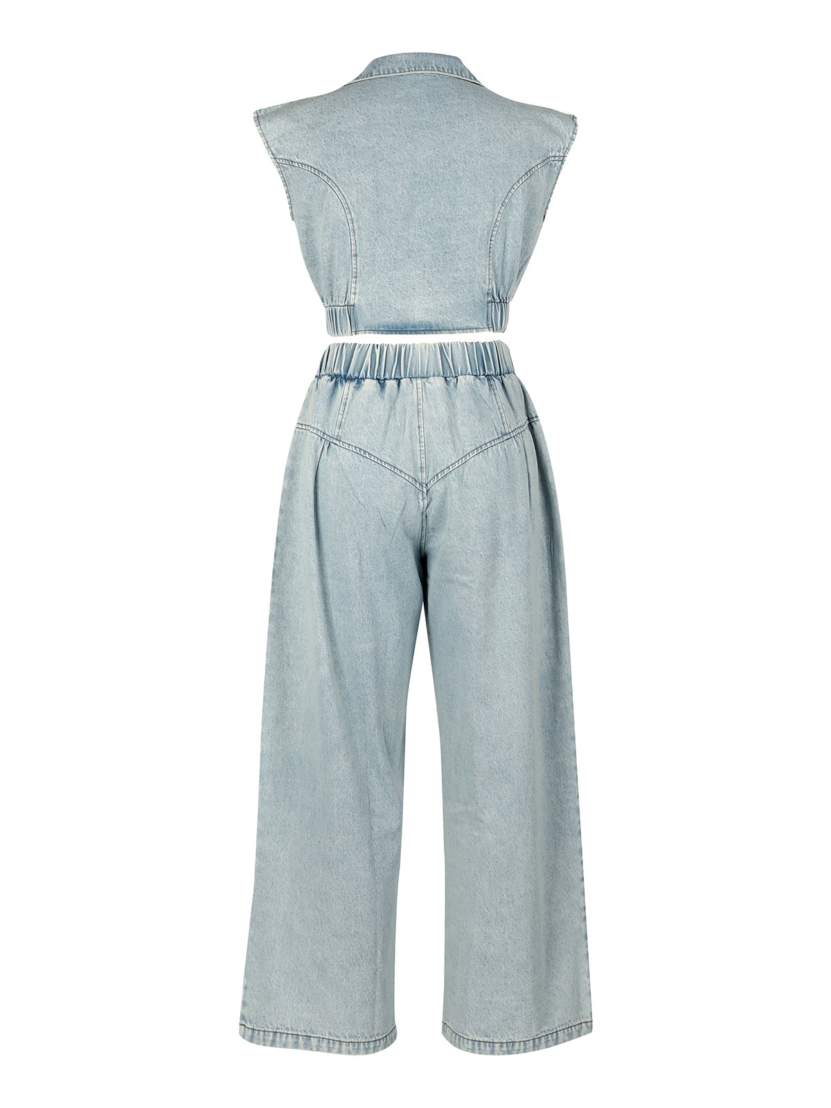 Two Pieces Sleeveless Denim Pants Set