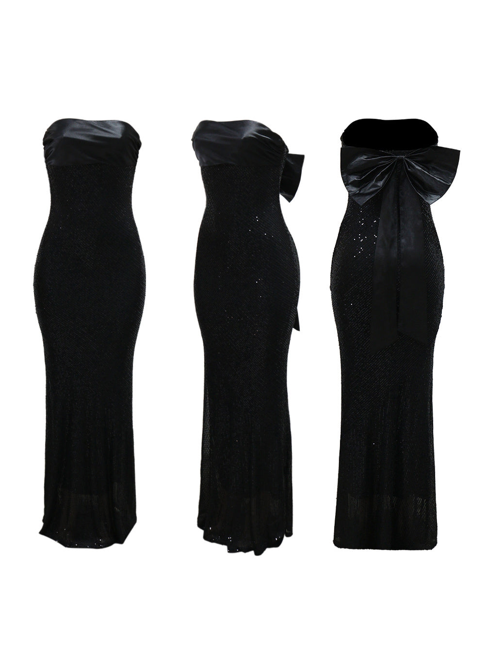 Strapless Bow Tie Back Sequin Maxi Dress