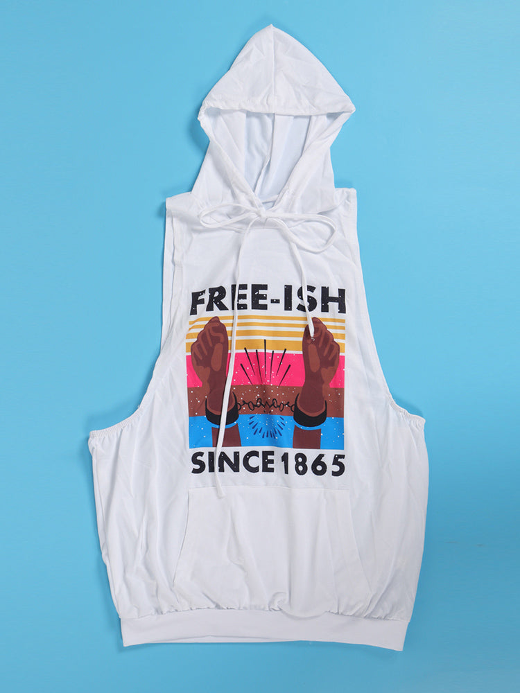 Sleeveless Letter Printed Bodycon  Hooded Top