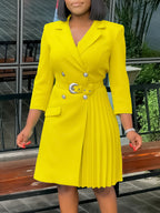 Belted Blazer Pleated Midi Dress