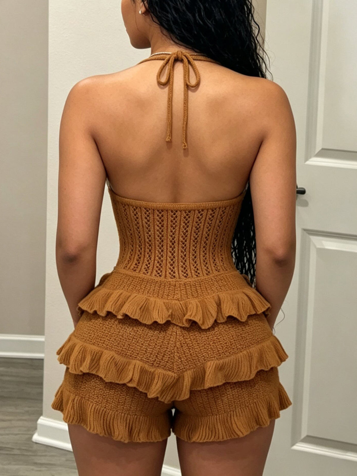 Crochet Flower Halter Backless Romper
