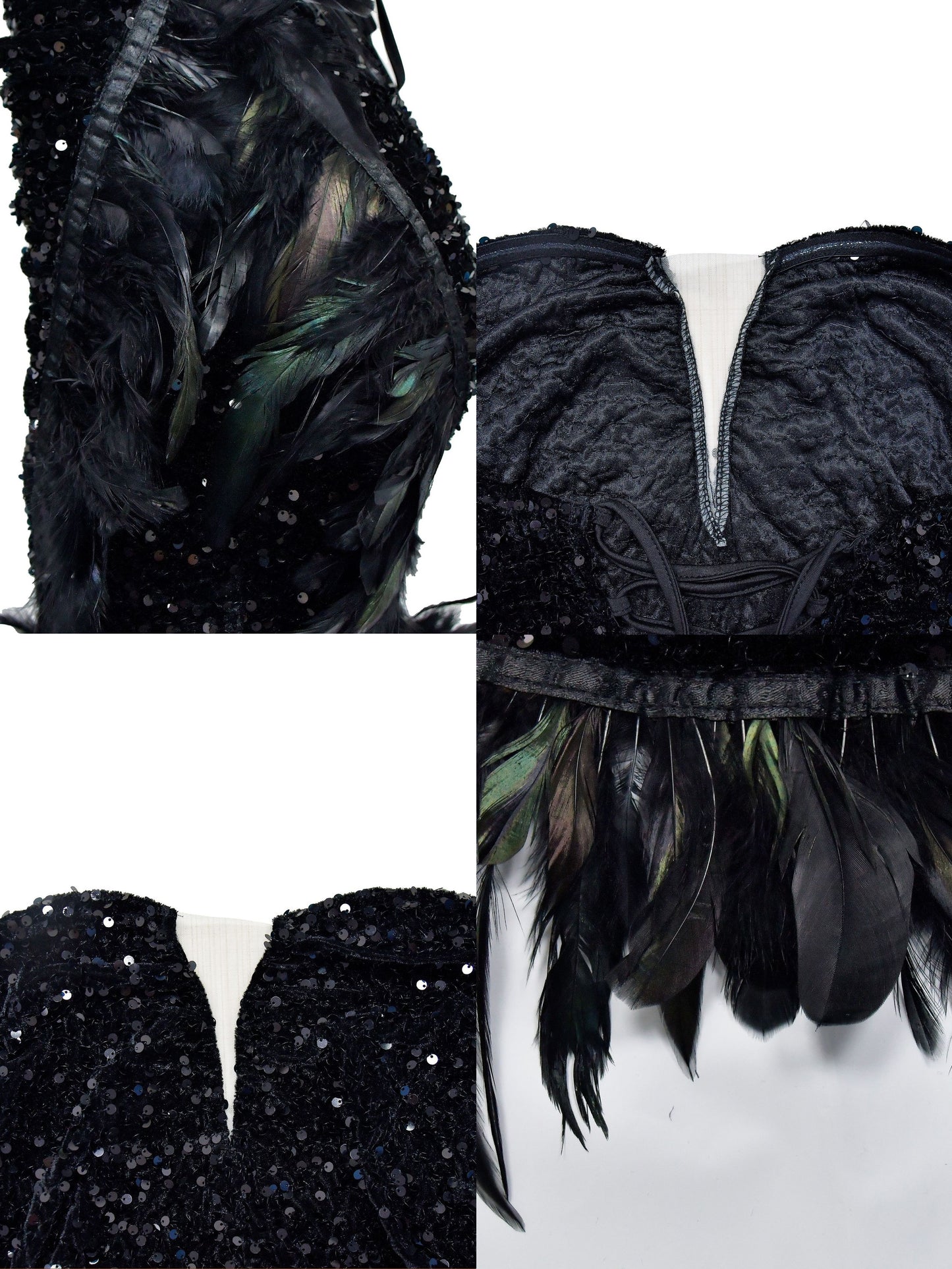 Solid Color Strapless Backless Sequin Feather Dress