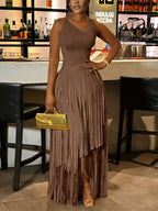 Asymmetric Fringe Sleeveless Maxi Dress