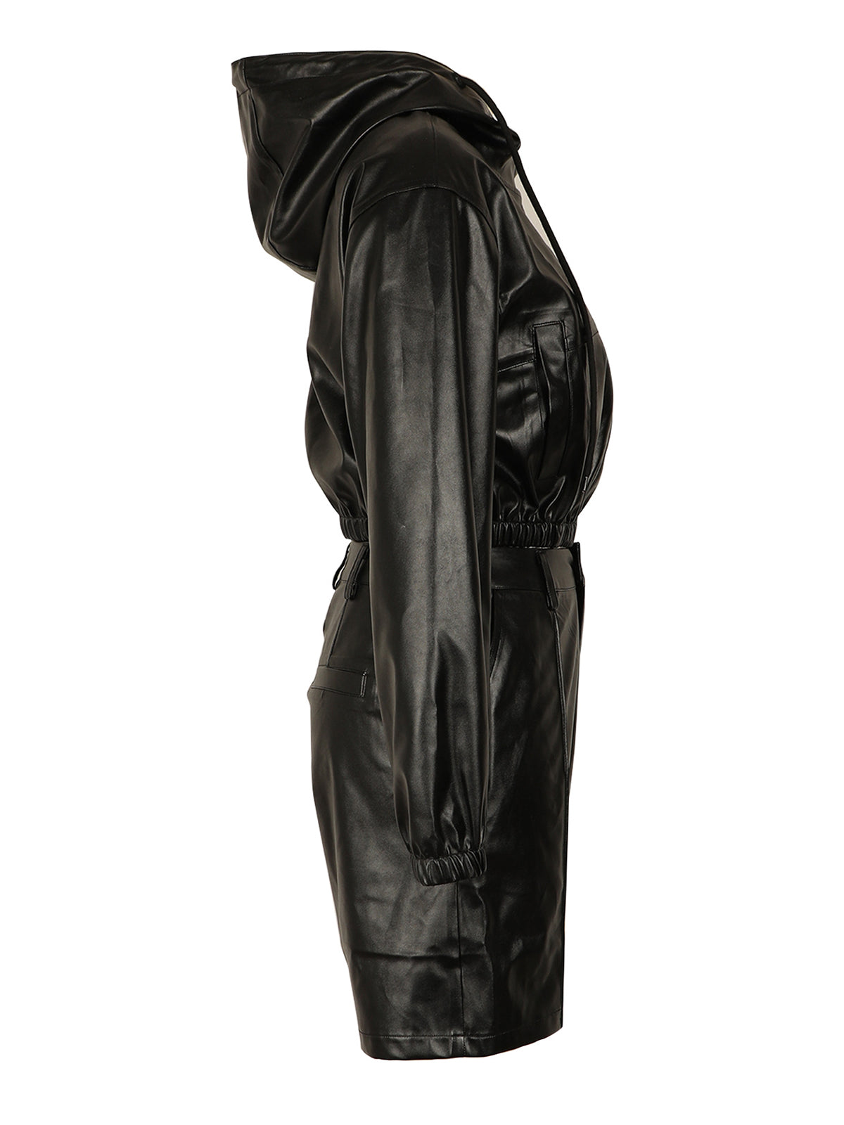 Hooded PU Leather Jacket Shorts Set