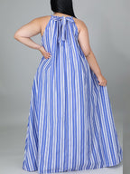 Stripe Halter Plus Size Maxi Dress