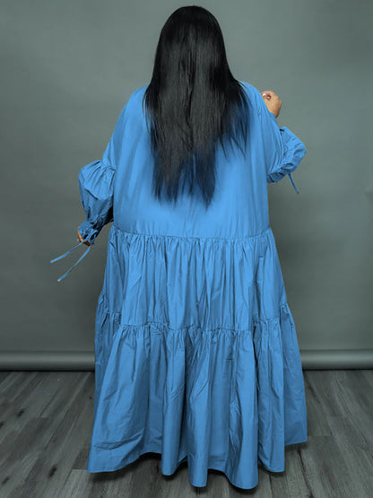 Vestidos largos con dobladillo con volantes y manga larga de talla grande