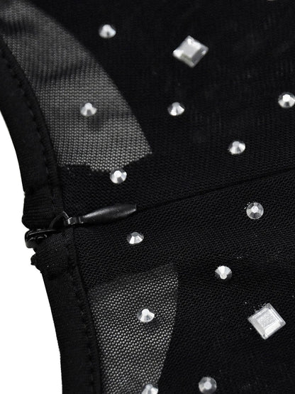 Mesh Rhinestone Sleeveless Maxi Dress