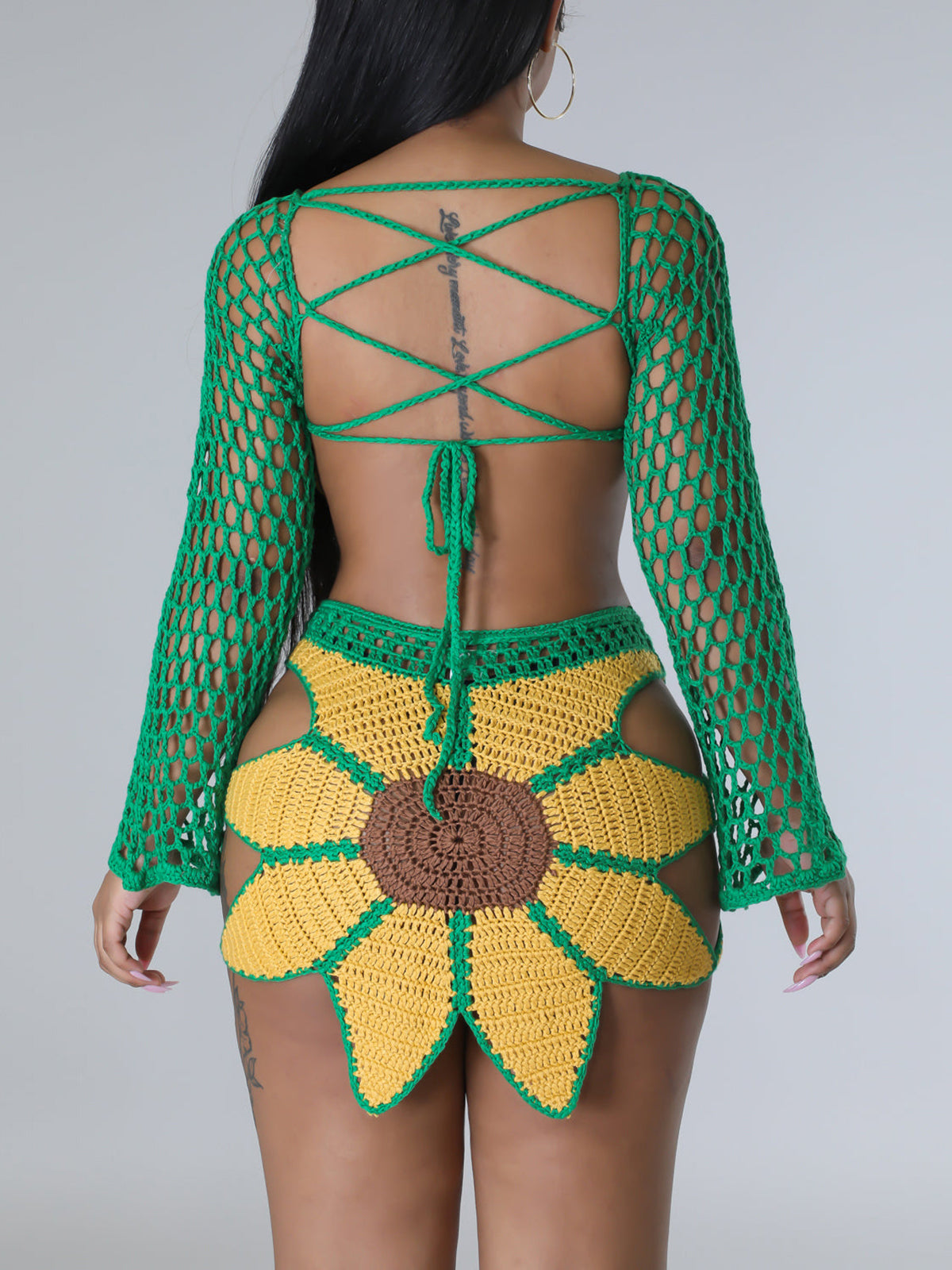Crochet Sunflower Beach Skirt Set