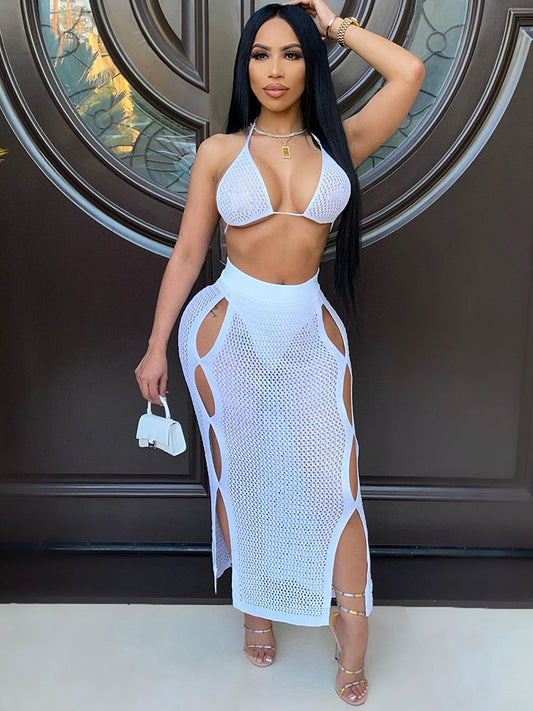 Two Piece Backless Bra & Maxi Skirts Swimsuit