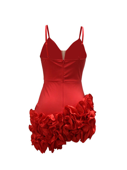 Spaghetti Strap Ruffle Asymmetrical Mini Dress