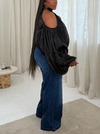 Off Shoulder Organza Lantern Sleeve Blouse