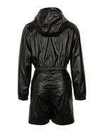 Hooded PU Leather Jacket Shorts Set