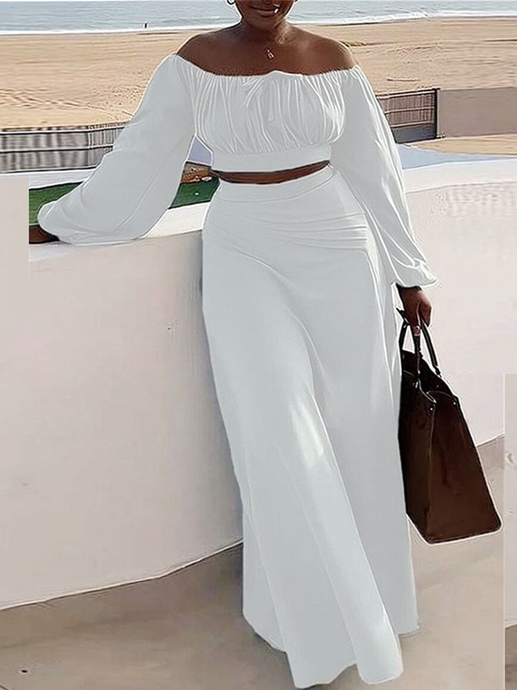 Lantern Sleeve Plus Size Two-Piece Set