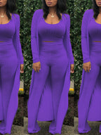 Three Pieces Set Crop Top Long Kimono Cardigan Pants