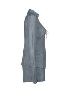 Striped Lace-Up Shirt Shorts Set