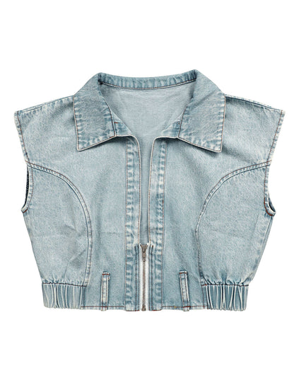 Two Pieces Sleeveless Denim Pants Set