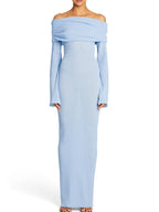 Off Shoulder Ribbed Knit Maxi Dress
