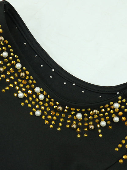 Sleeveless Rhinestone Fringe Hem Maxi Dress