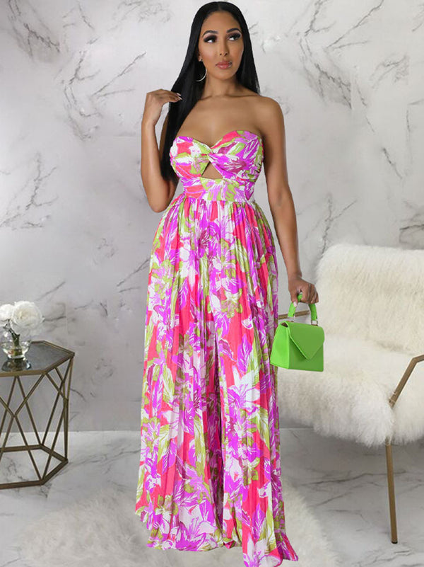 Sleeveless Backless Floral Wide Leg Jumpsuit