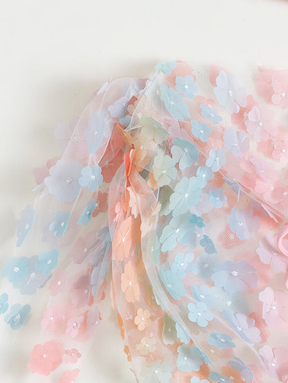 Three-Piece Halter Floral Mesh Skirt Swimsuit Set