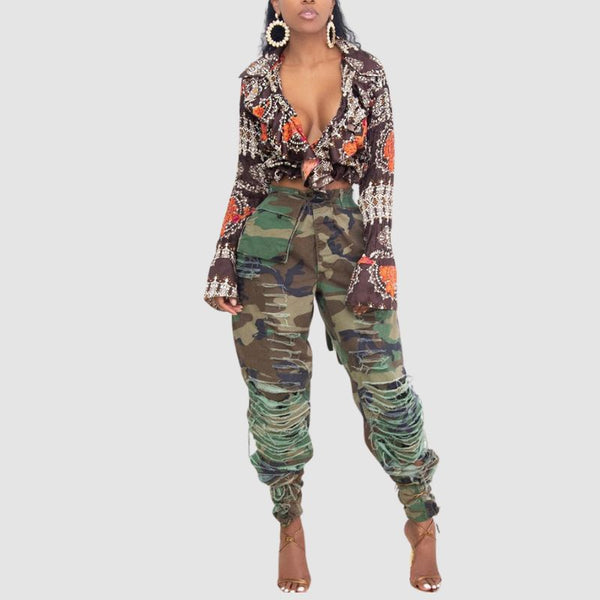 Camouflage Ripped Cargo Pants