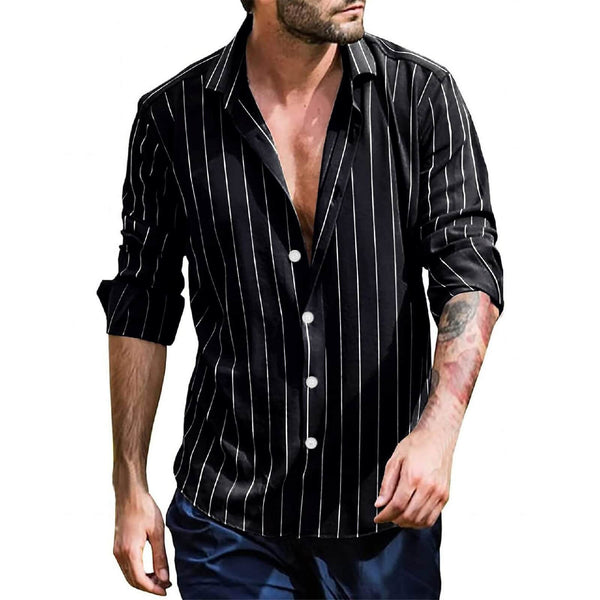 Mens Long Sleeve Button Striped Shirts Tops