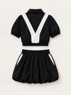 Colorblock Sport Jacket Bubble Skirt Set