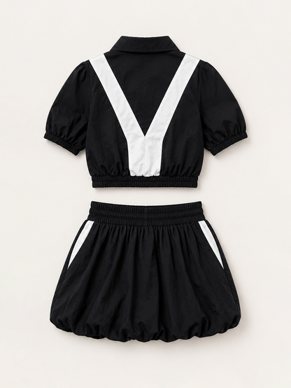 Colorblock Sport Jacket Bubble Skirt Set