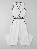 Sleeveless V Neck Vest Pants Suit