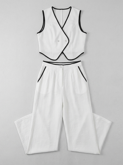 Sleeveless V Neck Vest Pants Suit