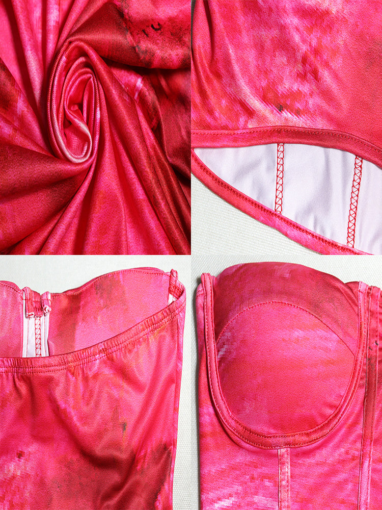 Bustier Crop Top Printed Mini Skirt Set