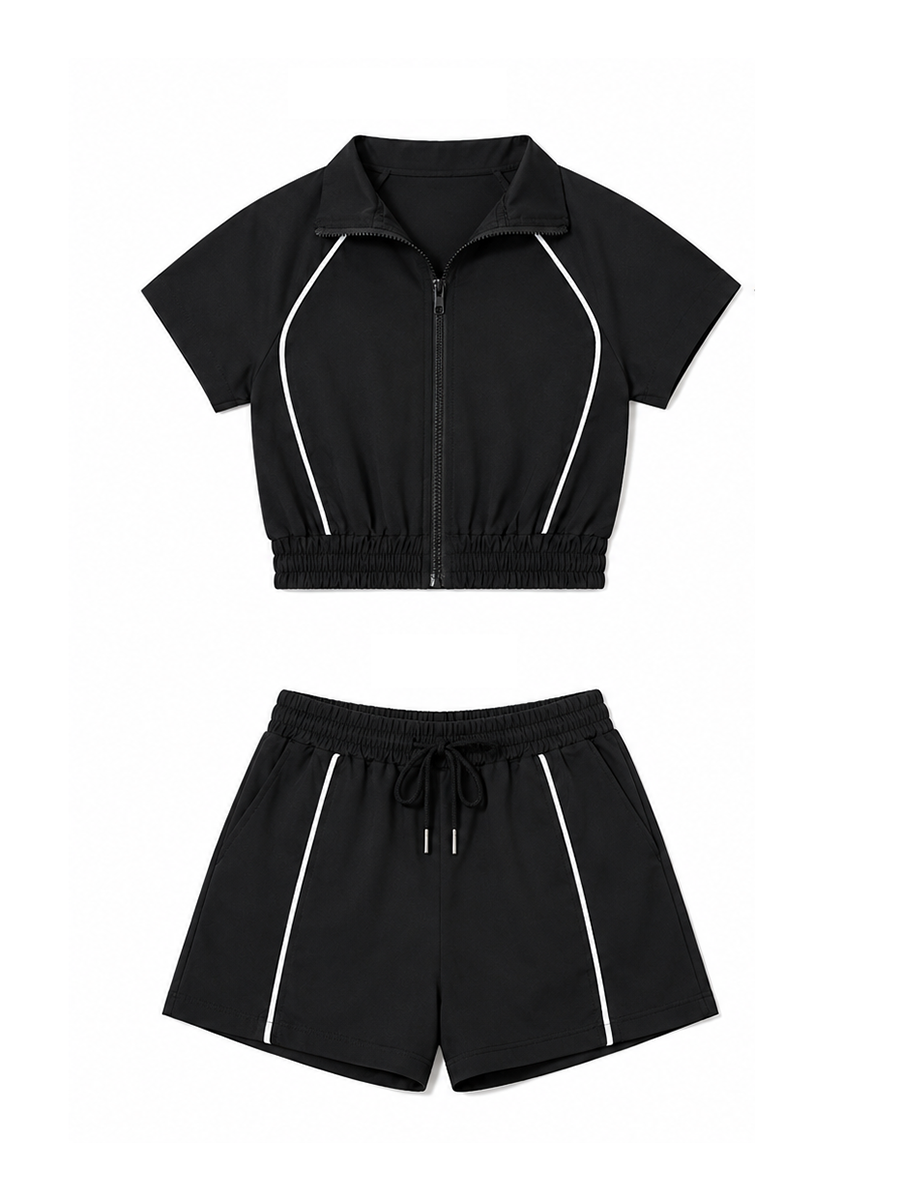 Colorblock Zip Top Shorts Set