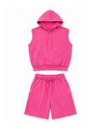 Sleeveless Hoodie Elastic Waist Shorts Set