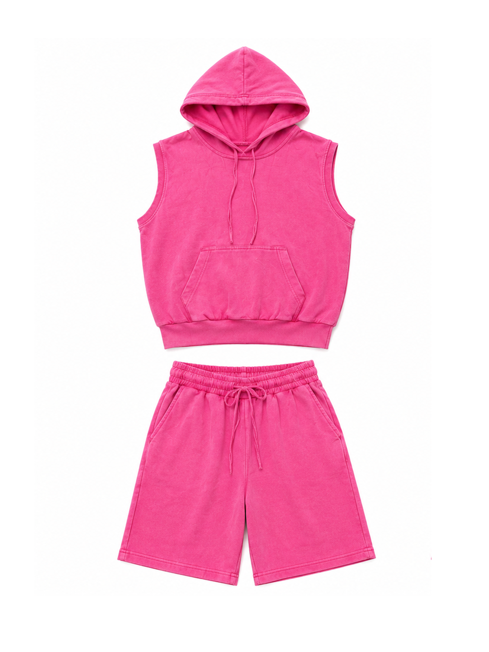 Sleeveless Hoodie Elastic Waist Shorts Set