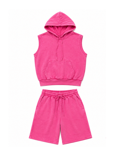 Sleeveless Hoodie Elastic Waist Shorts Set