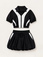 Colorblock Sport Jacket Bubble Skirt Set