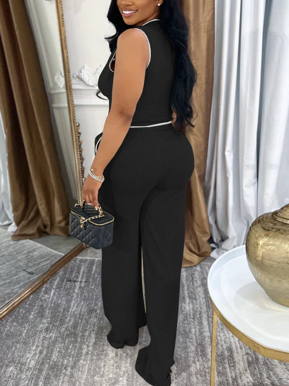 Sleeveless V Neck Vest Pants Suit