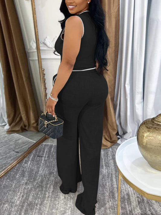 Sleeveless V Neck Vest Pants Suit