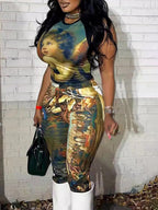 Abstract Print Sleeveless Top Legging Set
