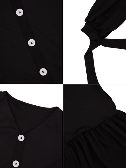 Minivestido de manga larga con botones fruncidos y cuello en V 