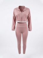 Solid Color Zip Top Leggings Set