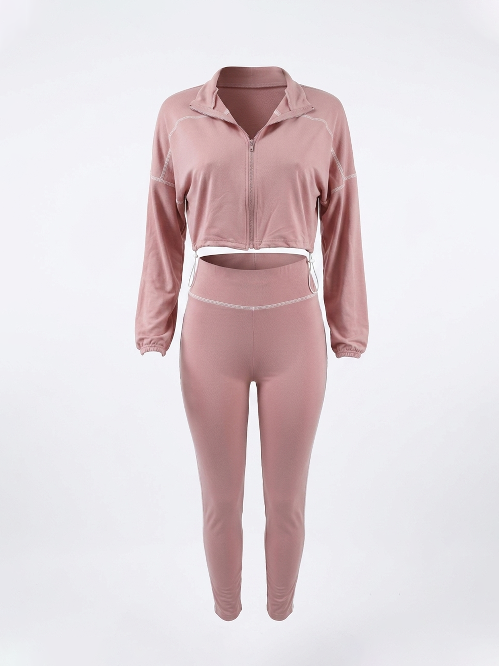 Solid Color Zip Top Leggings Set